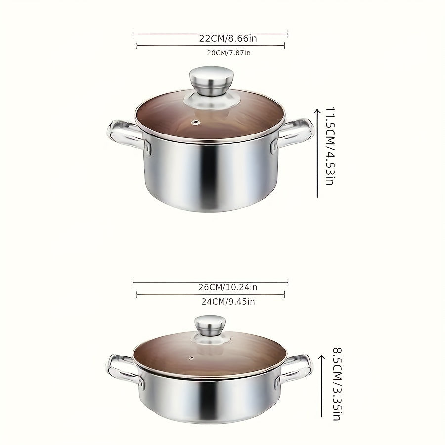 Upgrade your home kitchen with the YumiPLUS Stainless Steel Cookware Set featuring 3 pieces of thick and durable pots and pans. This set is perfect for cooking milk, soup, and frying. Made from high-quality stainless steel, this pot set is designed to