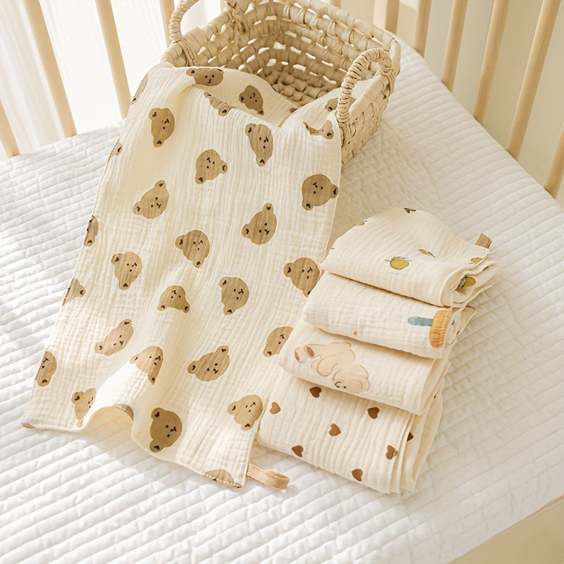 One pack of Cotton Muslin Burp Cloths for Babies and Toddlers featuring Cartoon Print, the perfect washable handkerchief for drool and face wiping. This pack includes a variety of mixed colors.