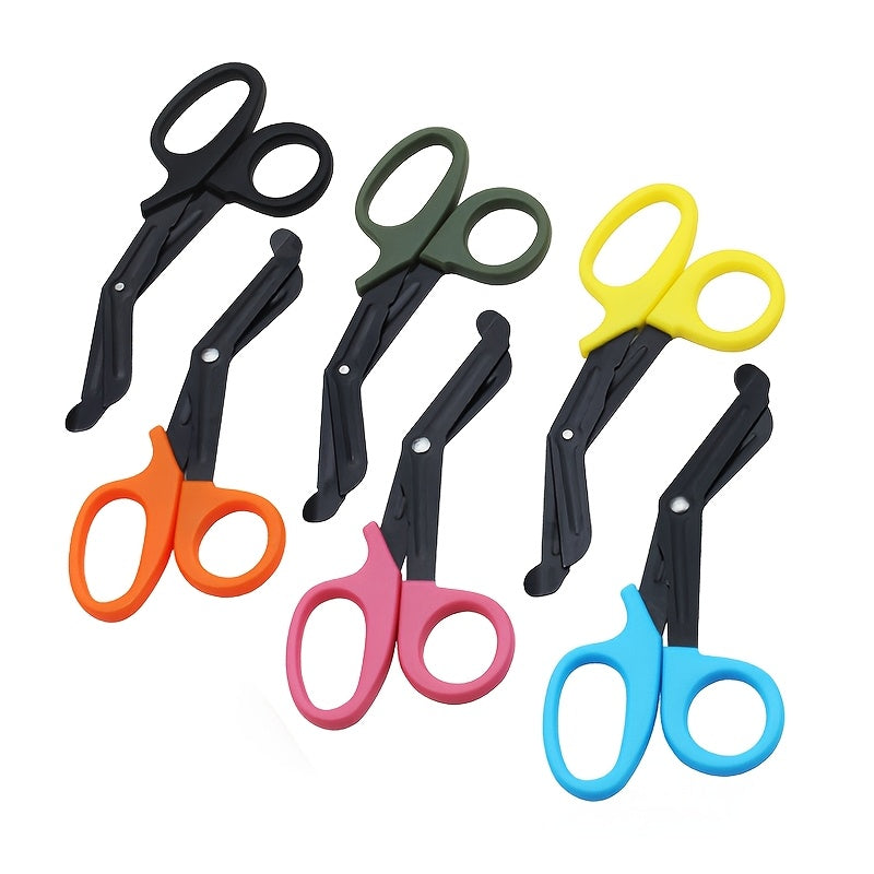 Stainless steel safety scissors with black coating, sharp for various outdoor uses, hand-friendly.