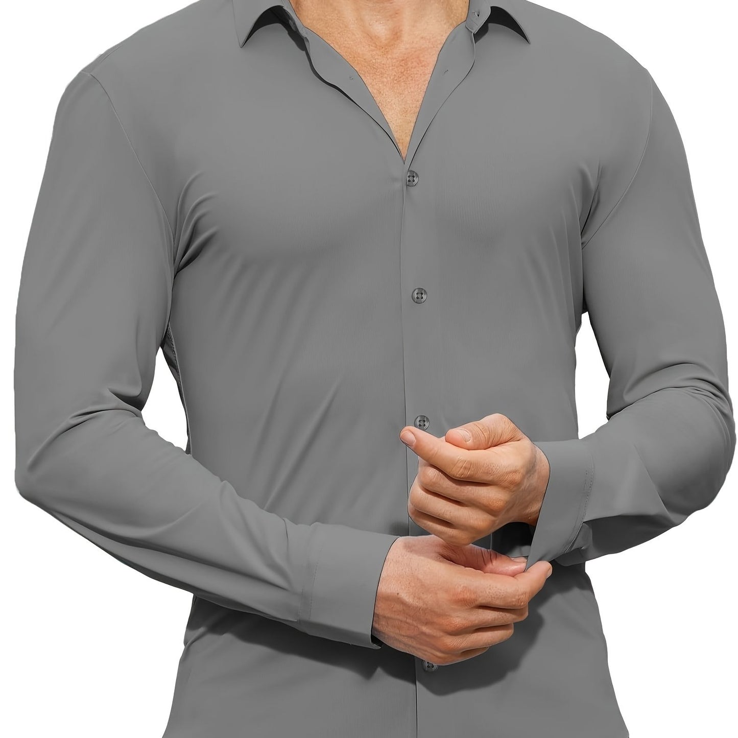 Men's Solid Color Long Sleeve Lapel Shirt, Perfect Casual Gift