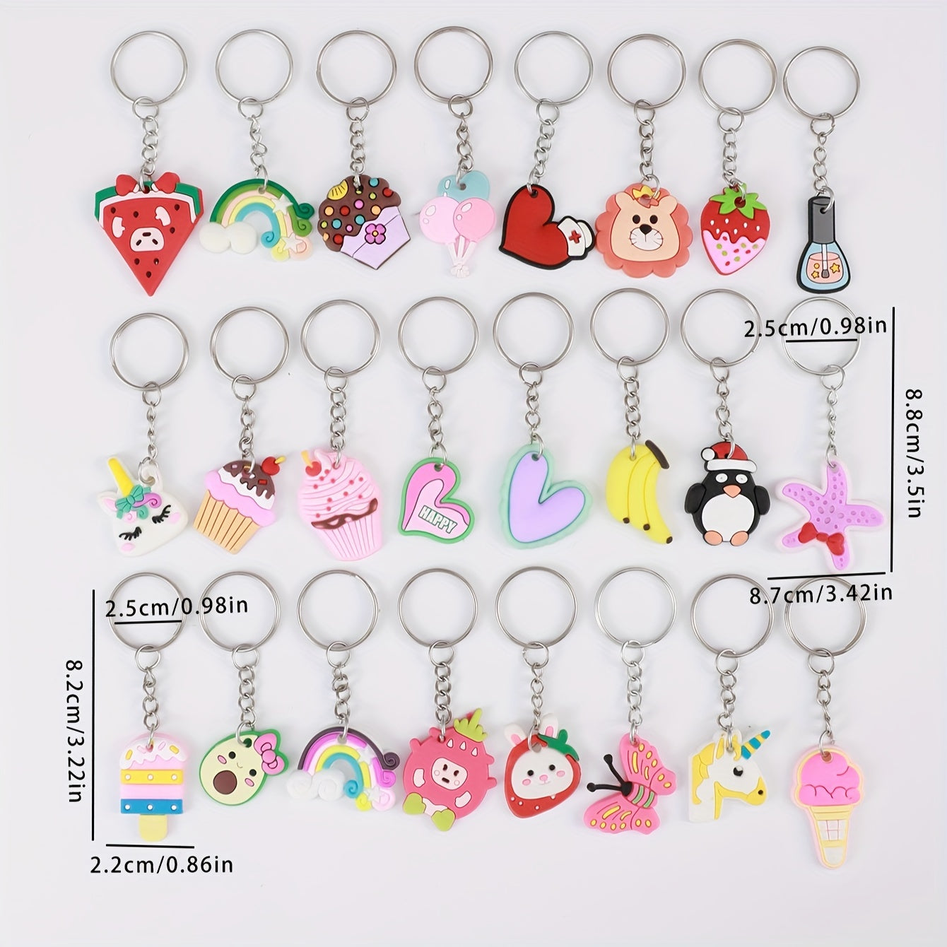 Set of 30 Cartoon Animal Ice Cream Keychain Soft Key Chain Ring, perfect for decorating bags, backpacks, or using as a cute charm. Ideal for birthday parties or everyday use, makes a great gift for women.