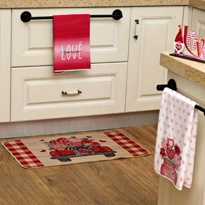 Enhance your kitchen decor with this set of 2 kitchen towels, each measuring 18 by 66.04 cm. These towels are perfect for celebrating Valentine's Day and Mother's Day, featuring a beautiful pink rose love vase design. Ideal for drying dishes and adding a