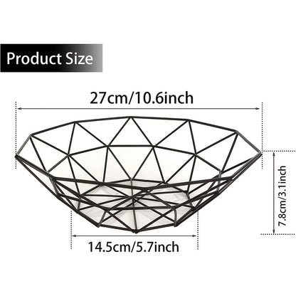 Stylish Black Wire Fruit Basket - Nordic Style, Durable Iron Art Design with Mesh for Freshness, Ideal for Kitchen & Living Room Decor, Space-Saving Stackable Bowl