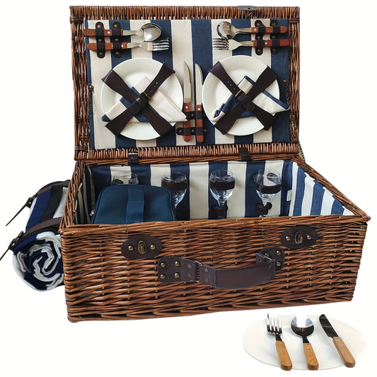 XL Willow picnic basket for four, with service set and free accessories - a perfect gift.