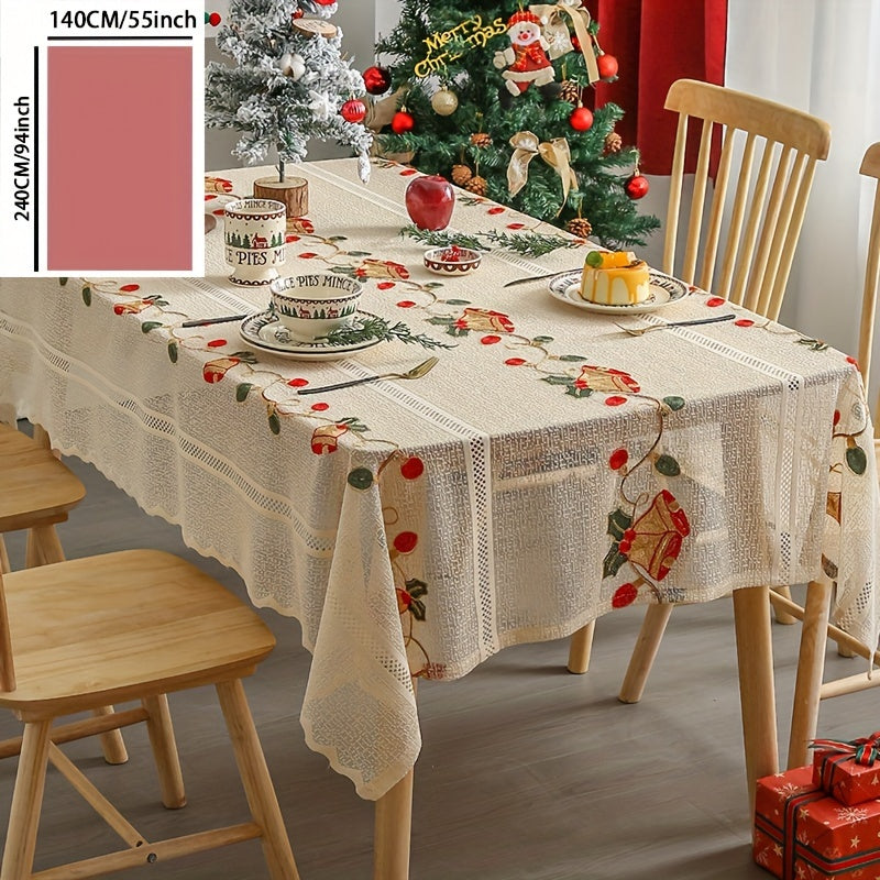 Red bell floral tablecloth, perfect for festive Christmas dining and kitchen decor. Made of square polyester and machine-woven.