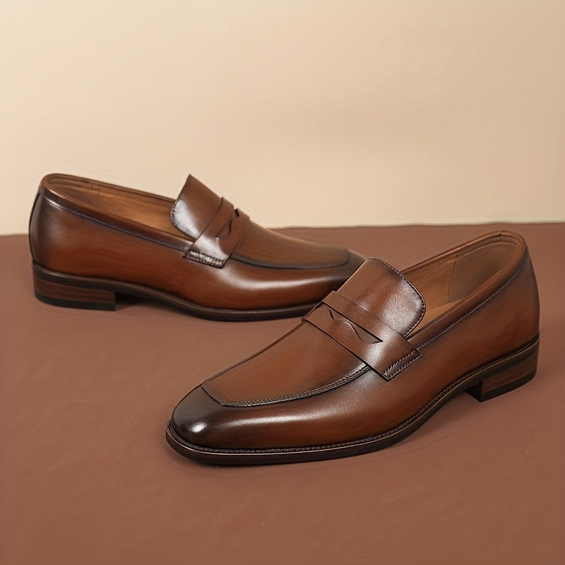 Men's classic slip-on loafers with genuine upper and lining, rubber sole, round toe - suitable for all seasons.