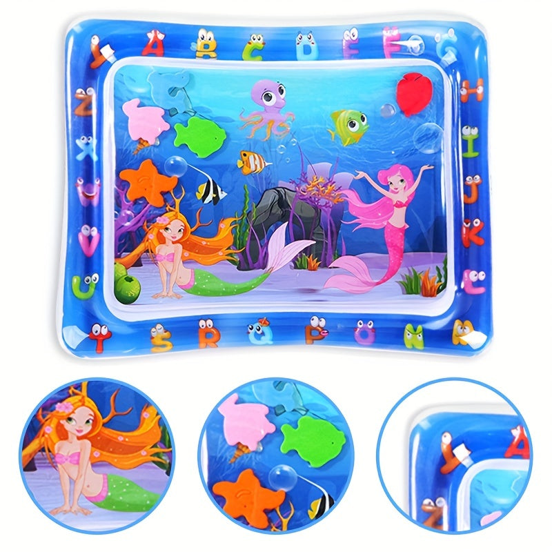 Mermaid-themed activity mat encourages active play in the water, promoting physical development during tummy time.