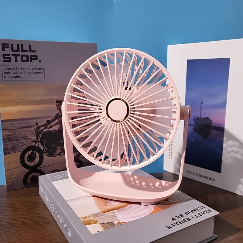 Mini desktop fan with night light, USB rechargeable and 5-speed settings. Perfect for home, office, bedroom, dorm, and more. Great for indoor and outdoor use. Makes a practical gift for summer, school, birthdays, Christmas, fishing, camping, and travel.