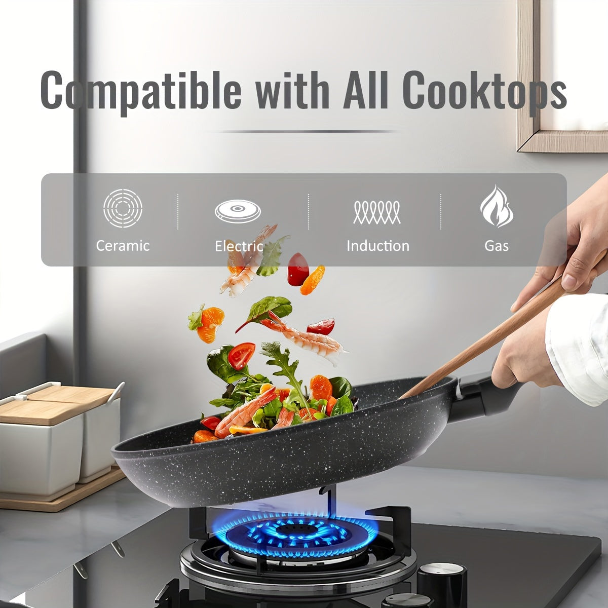 High-quality Nonstick Granite Skillet - Free of PFOA, Suitable for Induction Stovetops, Perfect for Cooking Eggs & Omelets, Easy to Clean in Dishwasher, Features a Silicone Handle - Comes in Various Sizes (20.32cm/22.1cm/24.13cm/25.4cm/27.94cm)