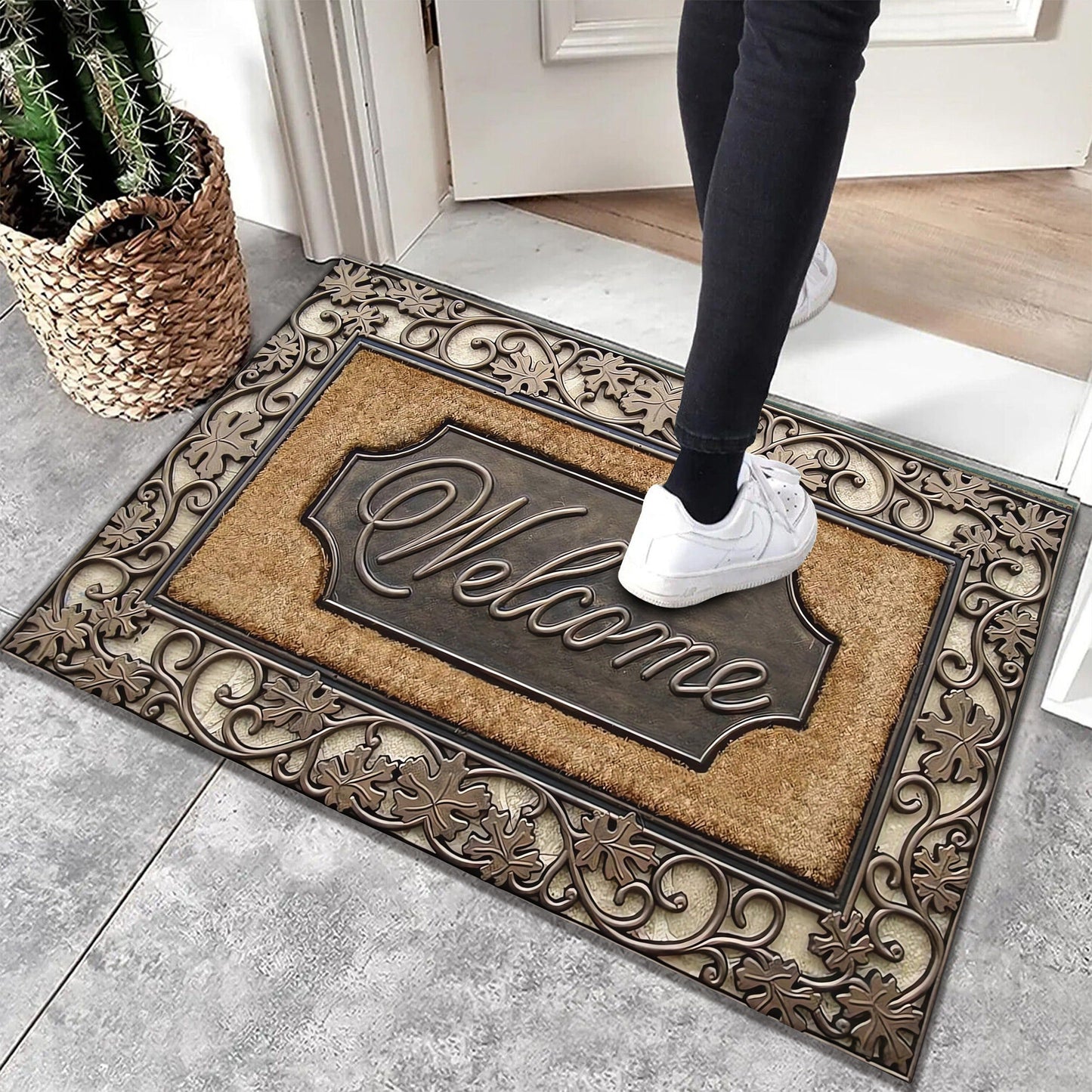 Welcome Home Doormat, with Abstract Line Pattern: Made of 100% Polyester, 6mm Thick, Non-Slip Rubber Backing, Machine Washable - Durable, Easy to Clean, and Decorative Mat for Door, Bathroom, and Entryway - Available in Multiple Sizes