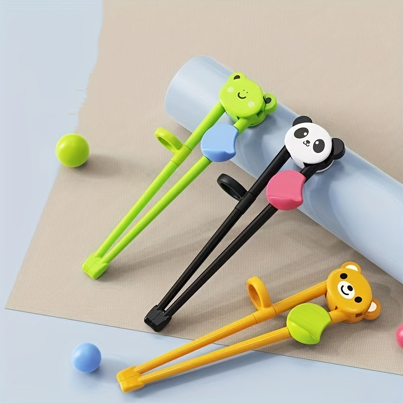 Training chopsticks featuring animals for beginners, in cute cartoon design, kawaii tableware.