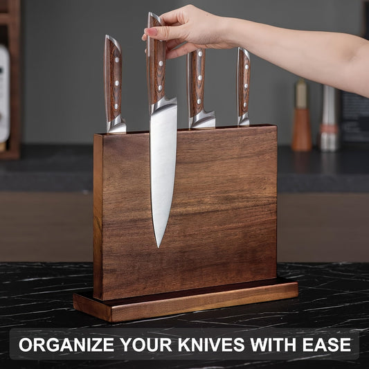 Wooden Magnetic Knife Holder - Dual-Sided Knife Block Without Knives - Strong Enhanced Magnets for Universal Knife Storage - Multifunctional Knife Display Rack for Kitchen Counter