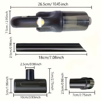 Rechargeable, high-suction cordless handheld vacuum for home, car, and office.