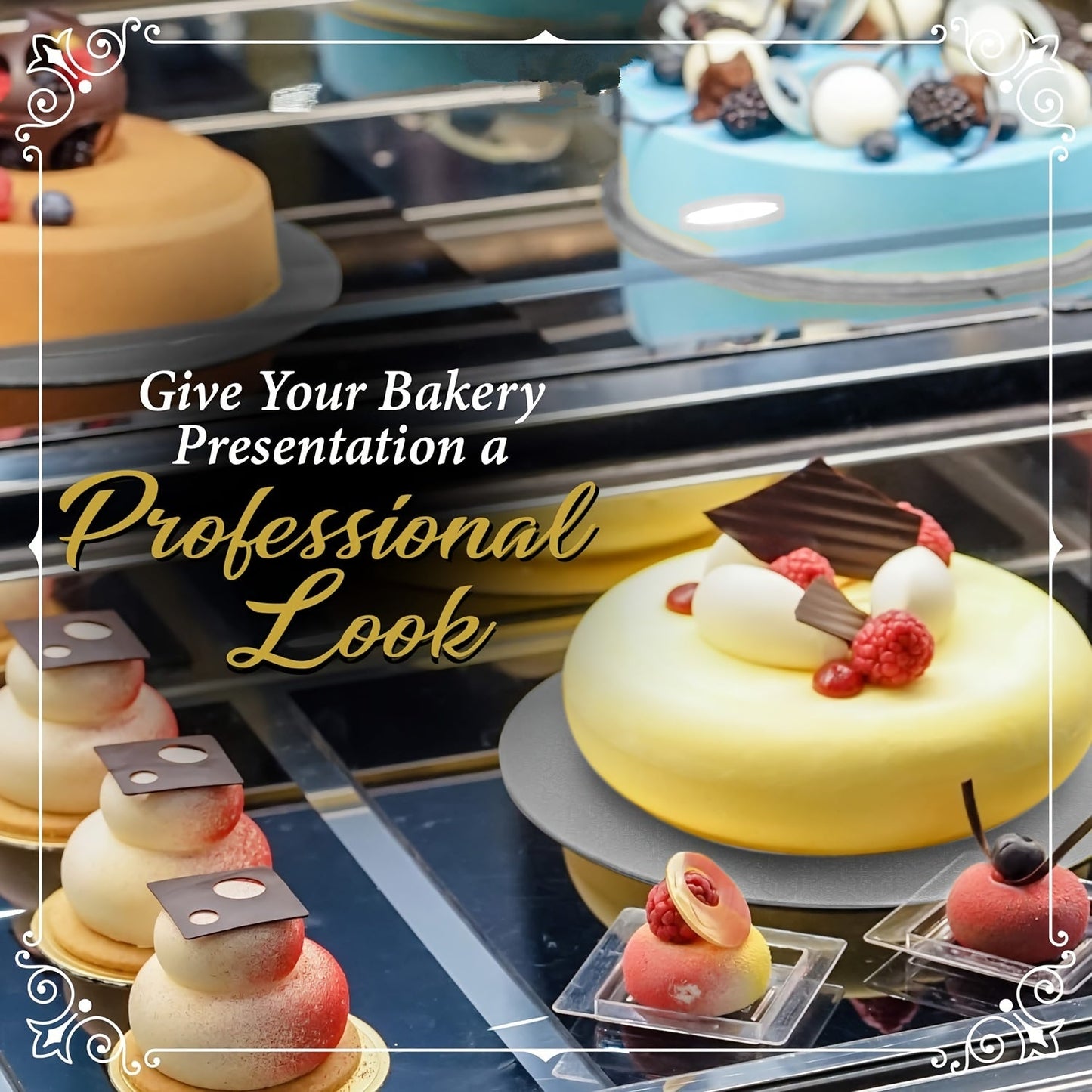 10 pieces of round silvery cake boards, perfect for use as disposable bases for cakes. These grease proof cake plates are ideal for showcasing cakes at events such as New Year parties, weddings, and birthday celebrations. They are also great for