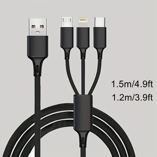 OLISHEN 3-in-1 nylon braided charging cable for various devices, 5-10W power, 149.35cm/118.87cm.