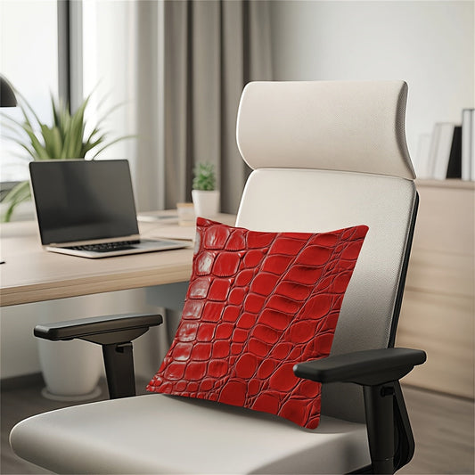 Square Pillow Cover with Crocodile Leather Print, 100% Polyester, Double-Sided Design, Machine Washable, Invisible Zipper, Durable Woven Fabric - Perfect for Home and Office Decor (Insert not included)