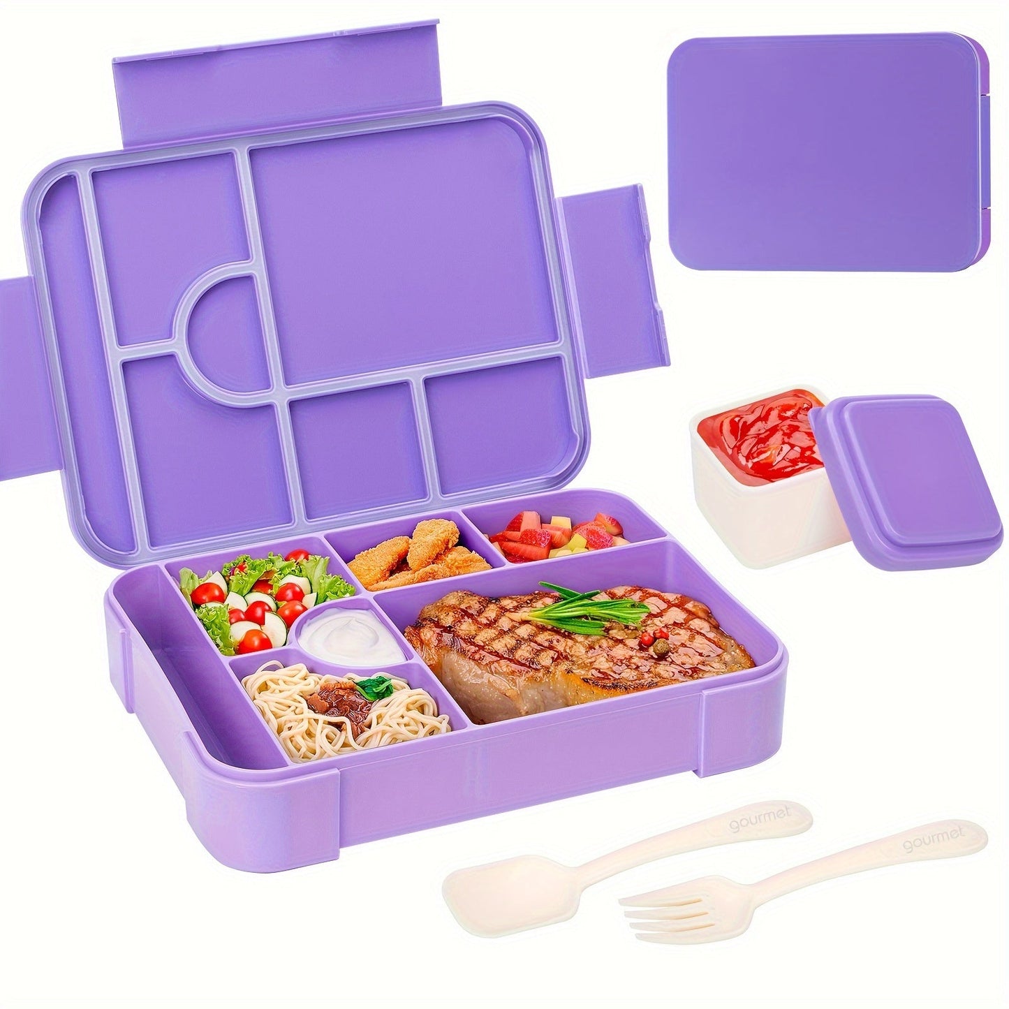 Leak-proof Bento Lunch Box with 7 Compartments - Perfect for Students and Adults on the Go! Includes Food Container, Cutlery Set, and Holds 1330ml. Suitable for School, Office, Outings, Microwave, and Dishwasher Safe.