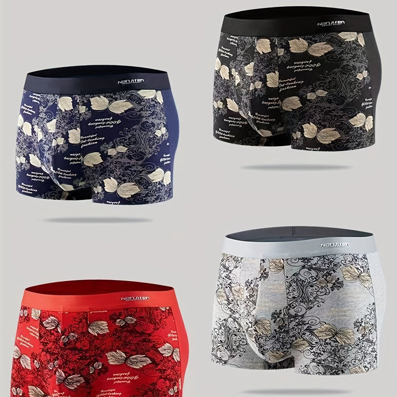 Men's Boxers Briefs - Fashionable, high stretch and comfortable underwear (4pcs, random print)