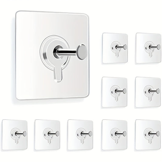 10 self-adhesive wall hooks with 5.9kg capacity for easy installation of pictures, bags, and more without drilling.