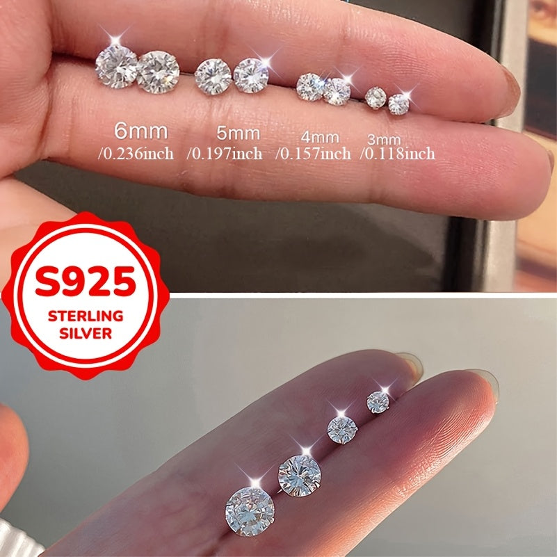 Stylish 925 Sterling Silver Stud Earrings for Women with White Cubic Zirconia - Available in Various Carat Sizes (0.1-0.8CT) and 3/4/5/6mm - Perfect for Everyday Wear and Gifting, Comes with Free Gift Box and Daily Care Supplies including Oxides