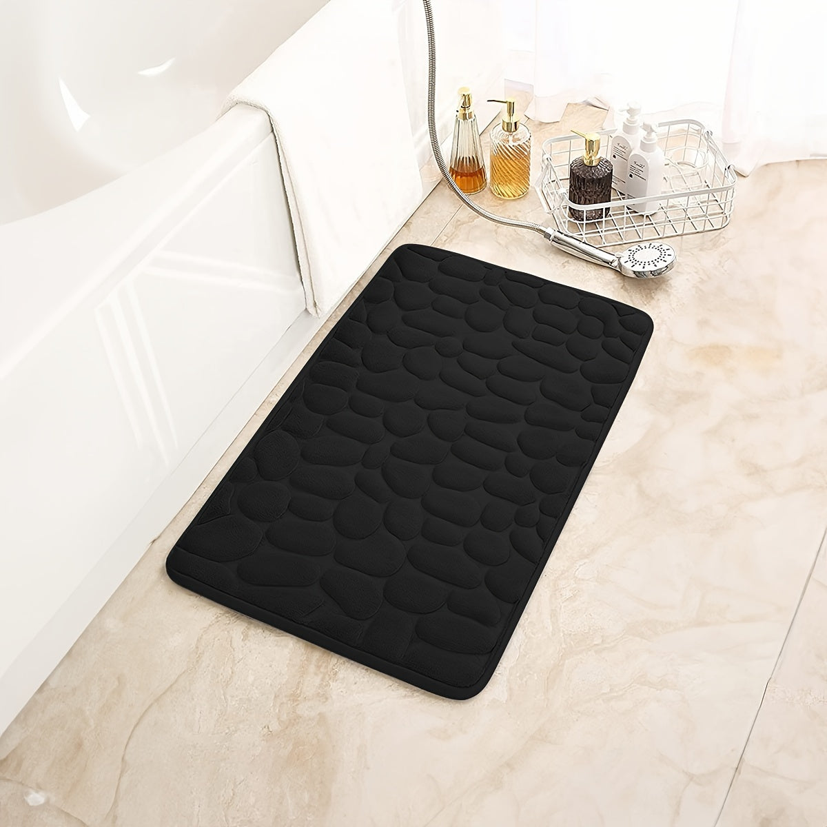 1 piece of Pebble Pattern Floor Mat made with memory cotton for the bathroom, designed to absorb water at the doorstep, featuring a non-slip backing for added safety. Can also be used as a carpet.