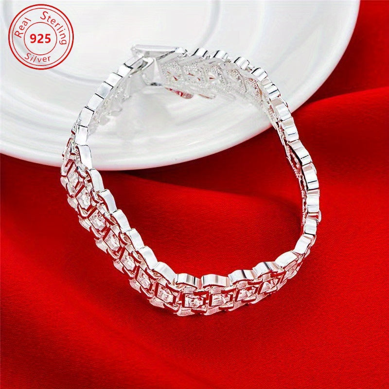 This elegant 12mm Coin Wide Bracelet is made of S925 Sterling Silver, ideal for daily wear or special occasions. With its simple and stylish design, it is allergy-resistant and perfect as a fashion jewelry gift.