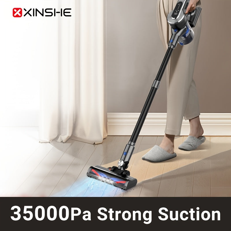 XINSHE WS02 Handheld Vacuum Cleaner with 35000pa suction, 8-in-1 brushless motor, 7x2200mAh battery, LED display, multi-surface cleaning for home and car, ABS body.