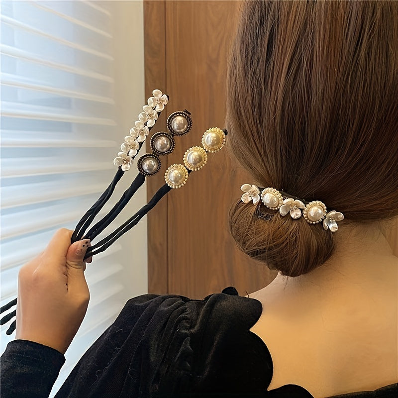 Y2K style hair bun maker with plastic flower & imitation pearl, perfect for Valentine's Day.