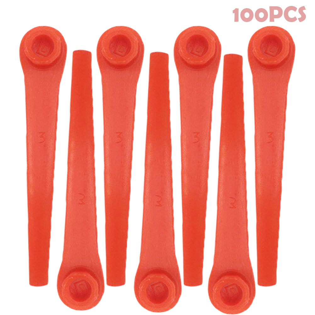 Lawn Trimmers - 100 Strong Red Plastic Blades for Precision Cutting, Reliable Gardening Tool with Measurement Markings, Grass Trimmer Accessories