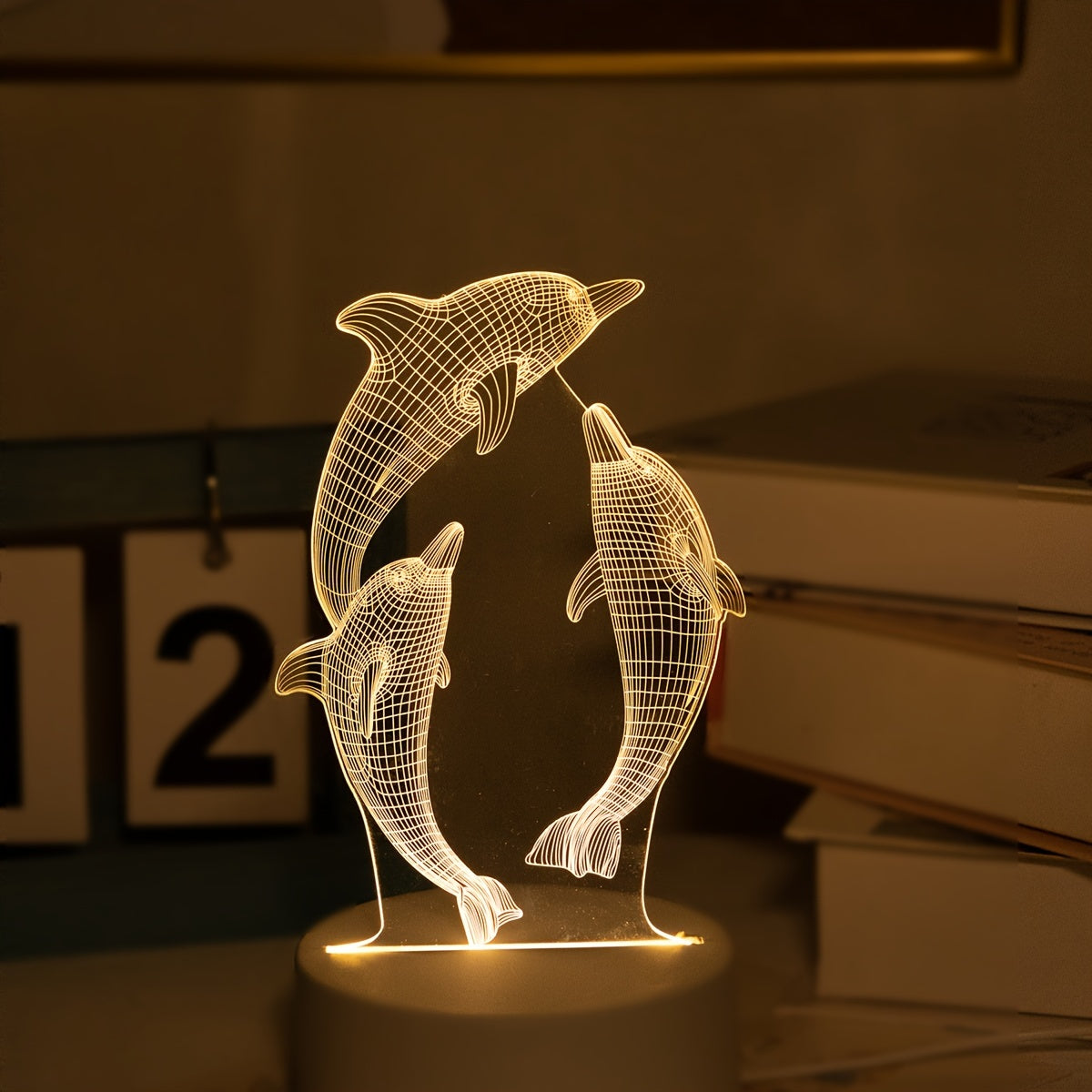 USB 3D Glowing Dolphin Night Light, Ocean Animal Table Lamp, Home Decoration, Birthday Gift