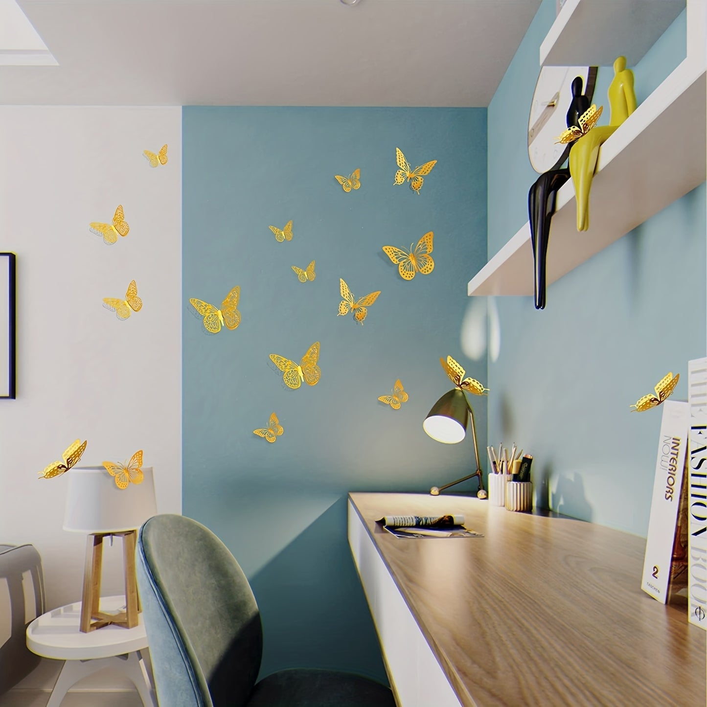 12pcs Golden 3D Butterfly Wall Decor Stickers, 3 Sizes - Removable, Strong Adhesive, Ideal for Parties, Weddings, Nurseries, Classrooms