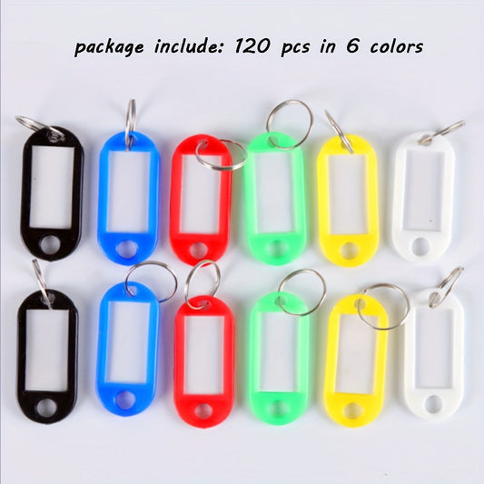 A set of 120 key tags in six different colors, with 20 tags of each color, along with key rings suitable for men.