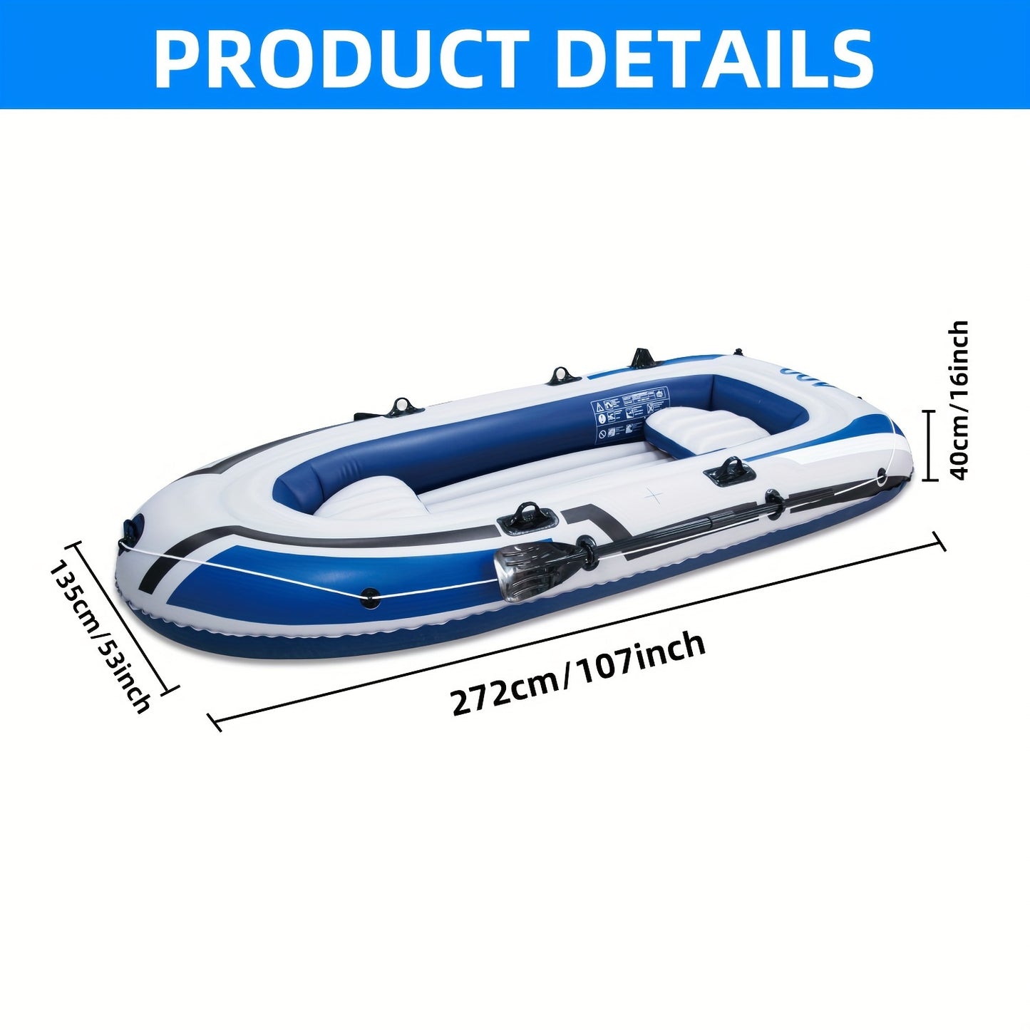 "Inflatable Fishing Kayak with Deluxe Oars and Pump, Rudder Navigation, Durable PVC Construction - Blue"