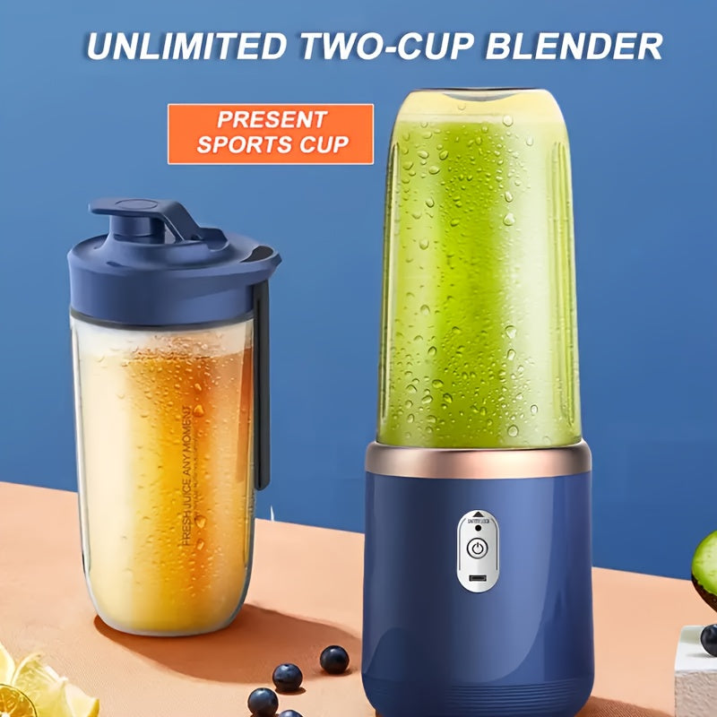 Travel-friendly USB rechargeable juicer cup with dual-chamber design, versatile blender perfect for smoothies and shakes at home or on the go.