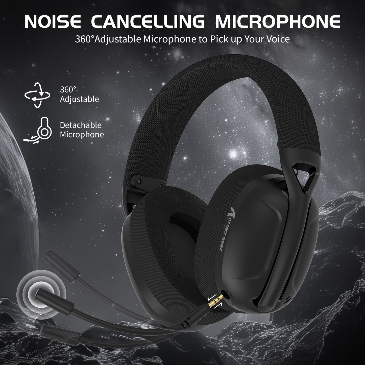 Attack Shark L80 Wireless Gaming Headset with Active Noise Cancellation, Detachable Cable, Built-in Mic, Semi-Open-Back Earcups, USB Type-C Charging, 600mAh Battery, for