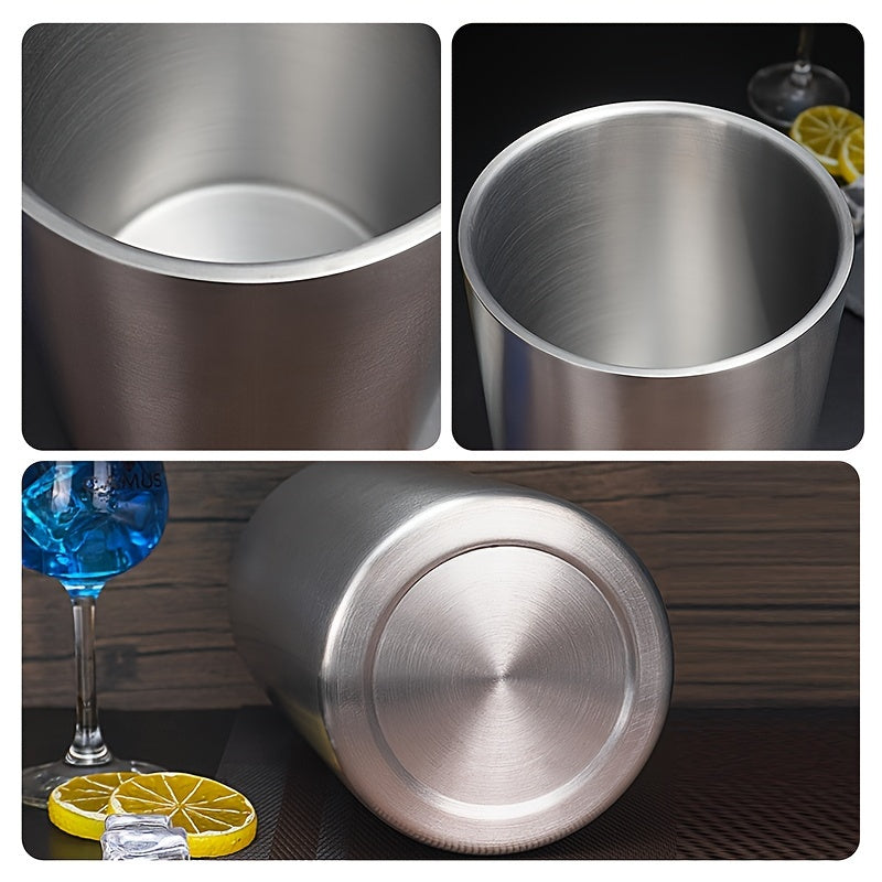 Compact stainless steel ice bucket with 1.6L capacity, perfect for keeping drinks cold on the go. Ideal for outdoor events and home use.