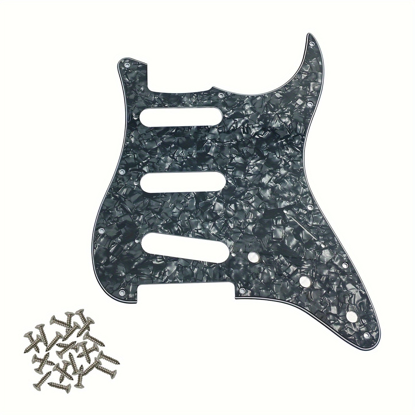 ST electric guitar single pickup guard with 11 holes, installation screws, and aluminum foil shielding. Fits standard FD ST style guitars, available in multiple colors.