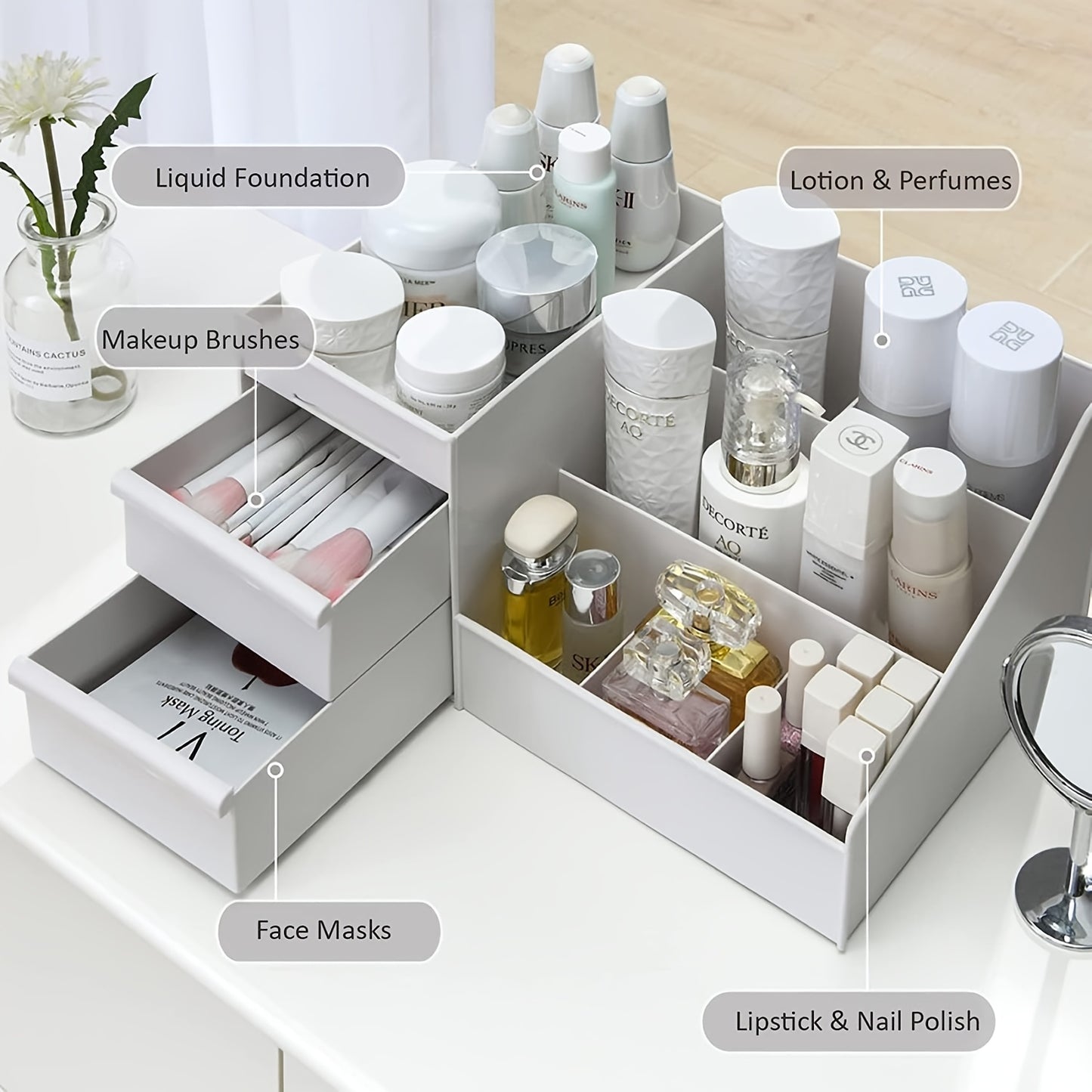 Plastic cosmetic drawer organizer for lipstick and skincare, no electricity required, great New Year gift