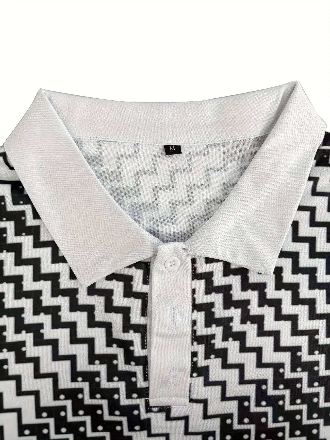 Men's geometric pattern short sleeve lapel t-shirt for summer, casual trendy streetwear top, ideal as a gift.