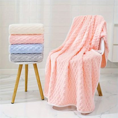 4pc Waffle Weave Towel Set with Microfiber, Quick-Dry, Soft, Durable, 85% Polyester, 15% Nylon - Contemporary Geometric-Pattern Oblong Towels & Wash Cloths