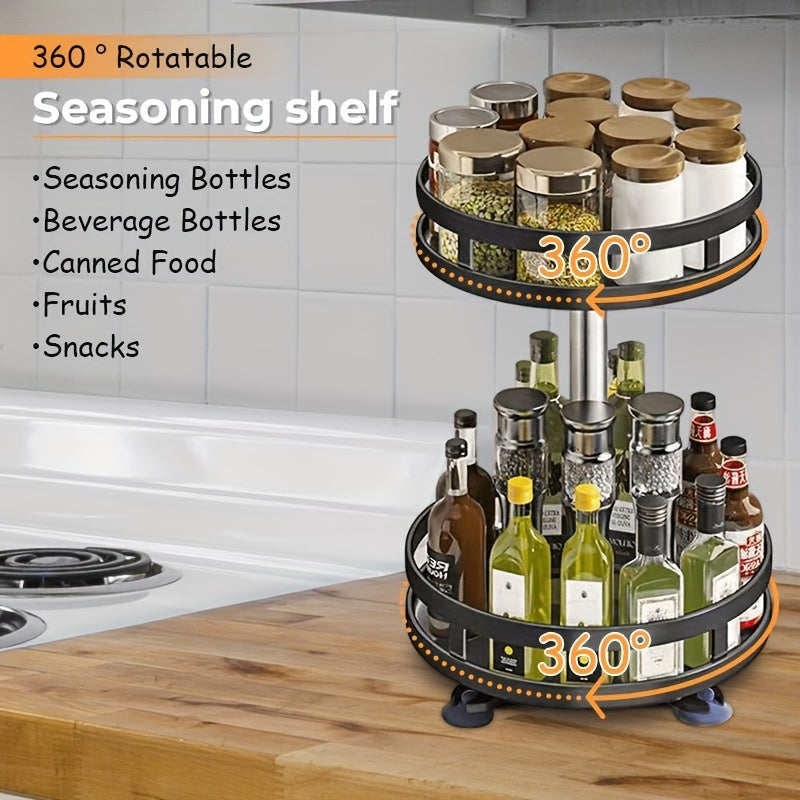 Rotating Metal Spice Rack with Adjustable 3 Tiers, Perfect for Organizing Seasoning Bottles, Cans, and Snacks on Countertop Shelf