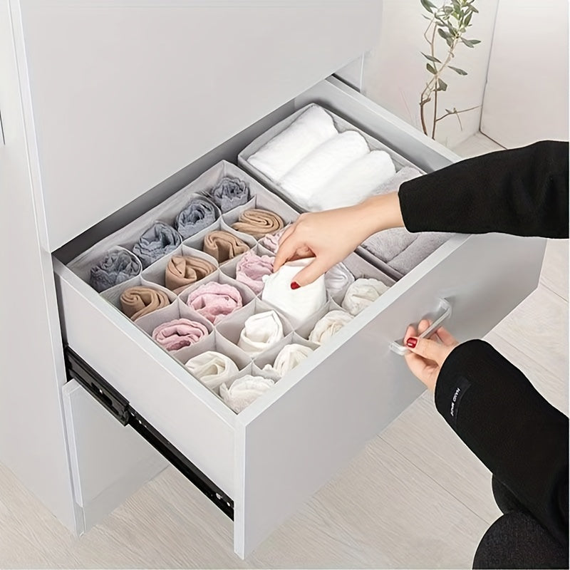 Foldable storage box for socks and underwear, ideal for organizing your lingerie, panties, socks, briefs, and ties in your closet or dresser. Keep your clothes neatly stored and hidden away with this convenient bedroom accessory.