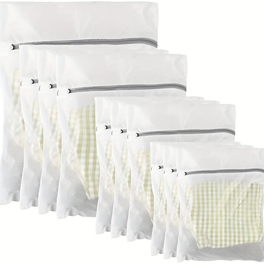 Set of 10 Anti-Deformation Laundry Bags with Mesh Zipper, Perfect for Travel. Ideal for Washing Underwear, Bras, Socks, and Delicate Clothes in the Machine. Household Protection Bag for Special Washes.