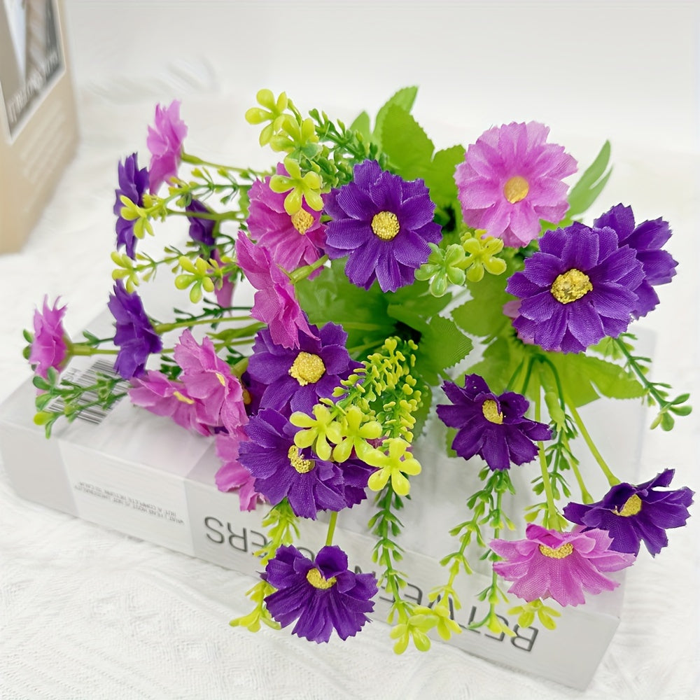 Prom artificial daisy bouquet with plastic faux wild chrysanthemums for indoor and outdoor decor.