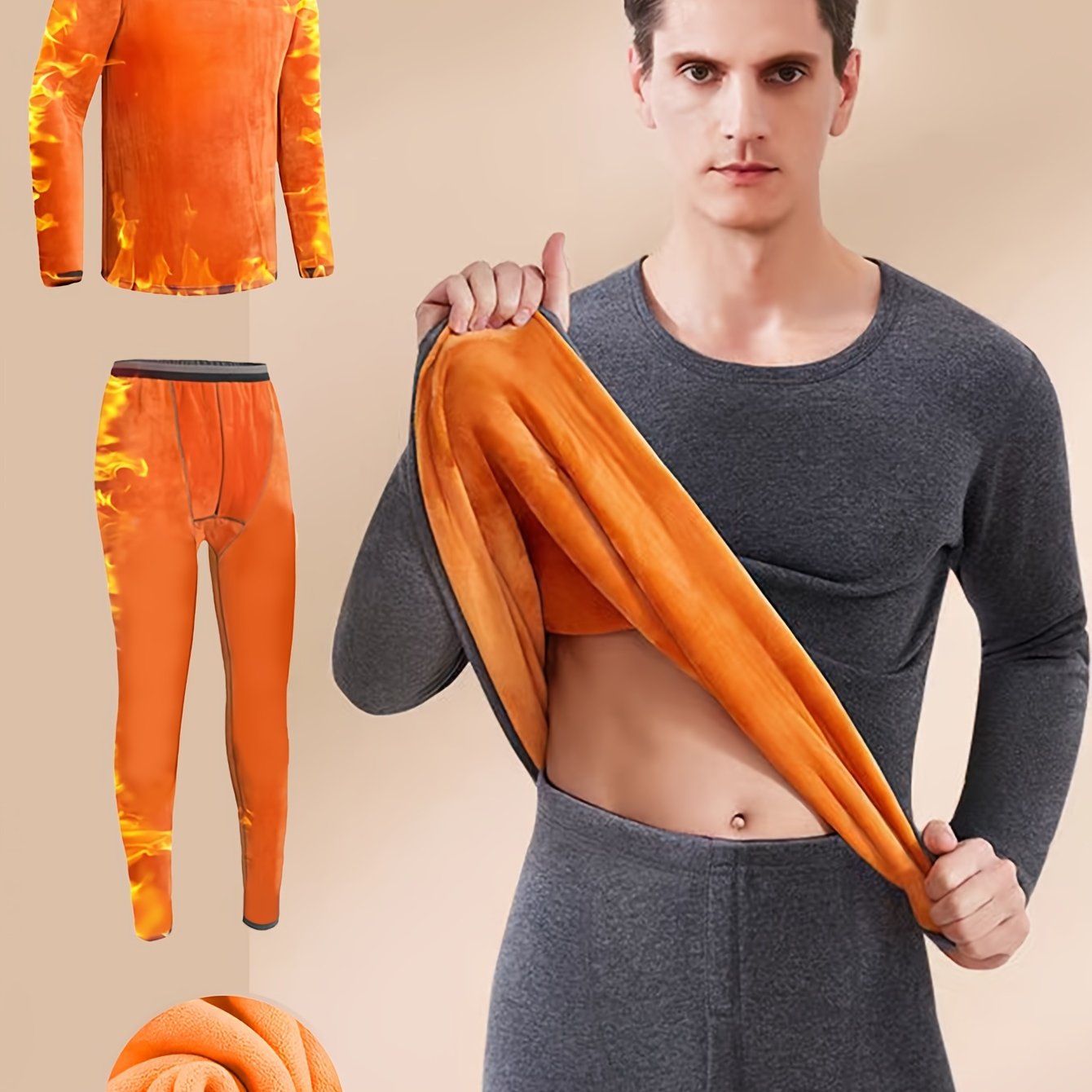 Winter thermal underwear set for men, includes ultra-thick fleece long sleeve top and pants, provides warmth and coziness for middle-aged to elderly.