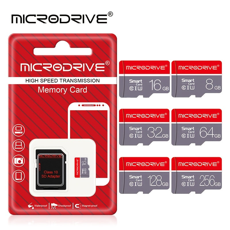 MICRODRIVE 128GB Class 10 U3 UHS-I TF SD Memory Card with USB Card Reader Adapter.