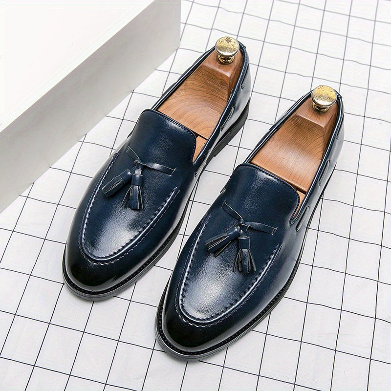 Men's Tassel Loafers - Business Casual Slip-On Oxfords with Round Toe, Faux Upper/Inner, Rubber Sole, Versatile Dress Shoes