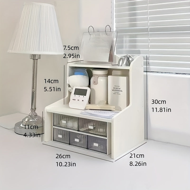 Improved double-layer desktop rack for organizing cosmetics, stationery, books in dorm or office.