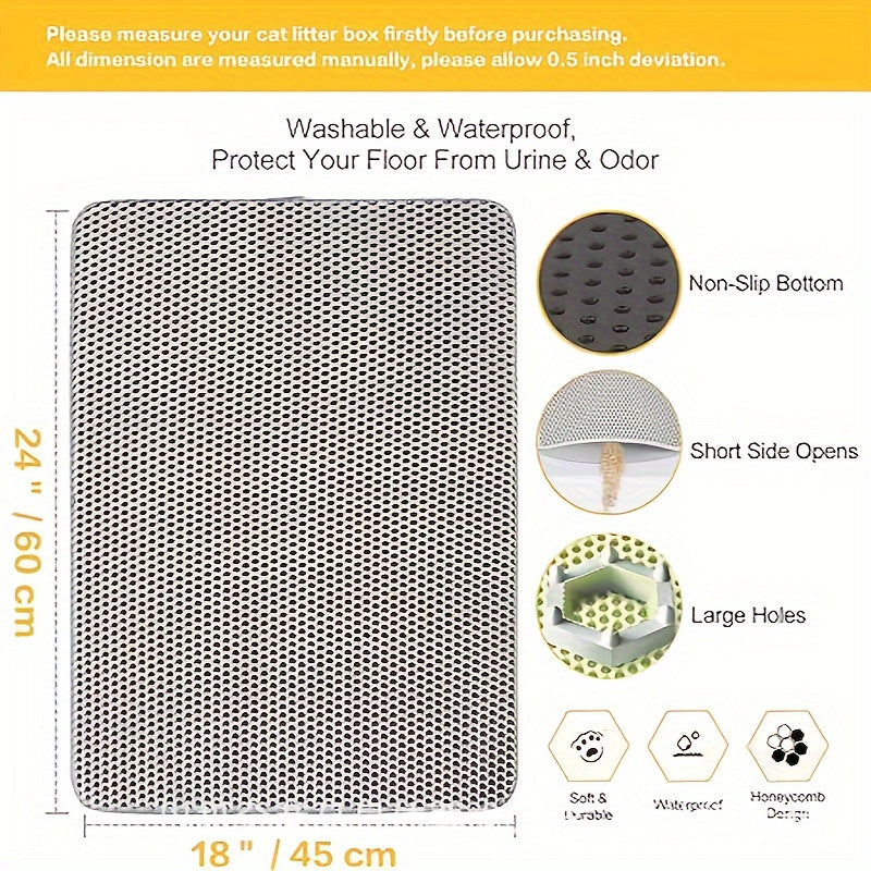 Large Double Layer Cat Litter Mat designed with a Honeycomb Pattern, Made of EVA Material, Anti-Splash Feature, Easy to Clean, Provides Scatter Control for Cats