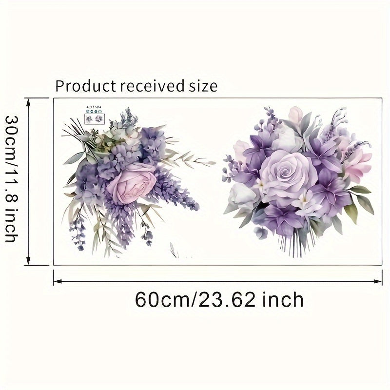 Purple floral and leaf bathroom decals for home decor, waterproof toilet lid stickers.